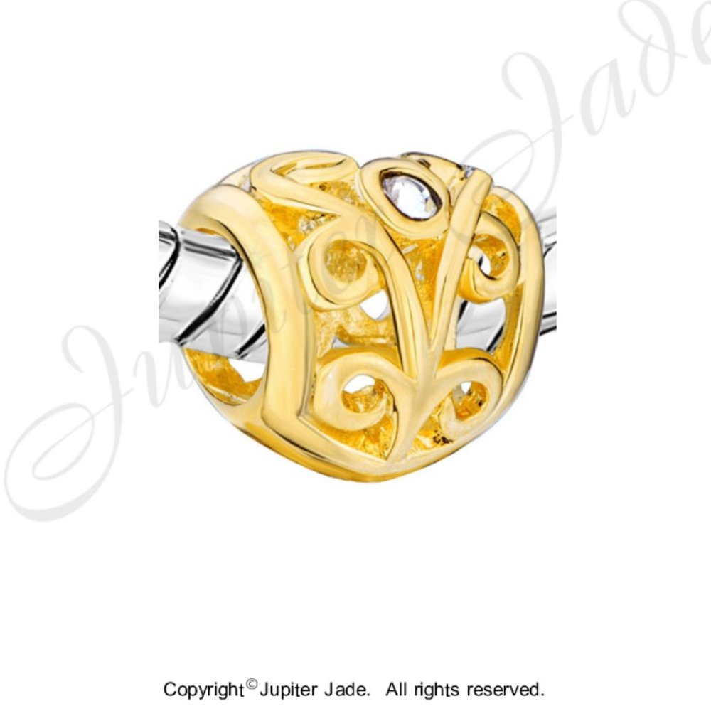 Pugster Crystal 18kt Gold Plated Heart Bracelet Charm - Fits Pandora
